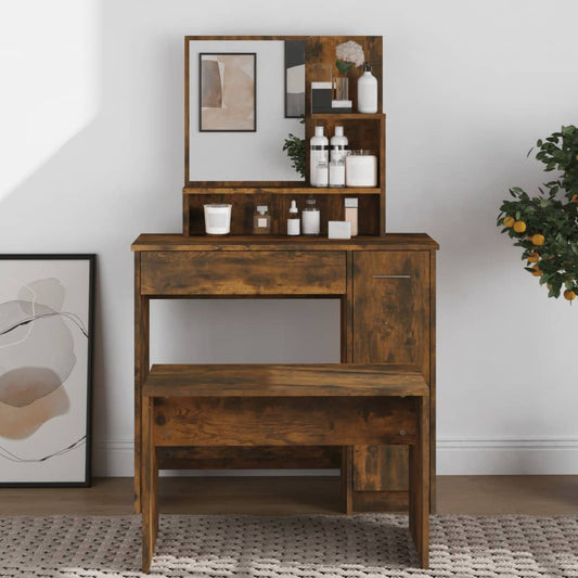 Dressing Table With Mirror Smoked Oak 86.5X35X136 Cm