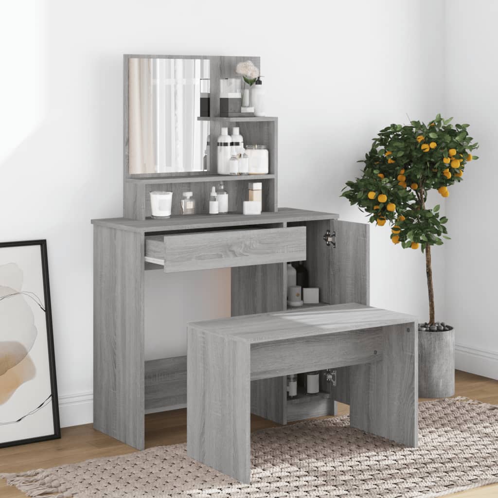 Dressing Table With Mirror Grey Sonoma 86.5X35X136 Cm