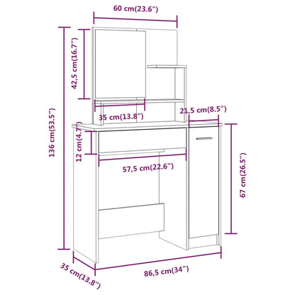 Dressing Table With Mirror Grey Sonoma 86.5X35X136 Cm