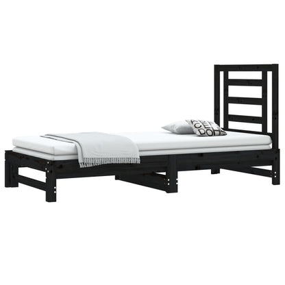 Pull-Out Day Bed Black 2X(90X200) Cm Solid Wood Pine