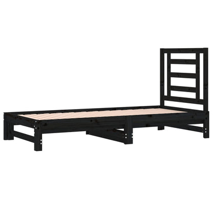 Pull-Out Day Bed Black 2X(90X200) Cm Solid Wood Pine