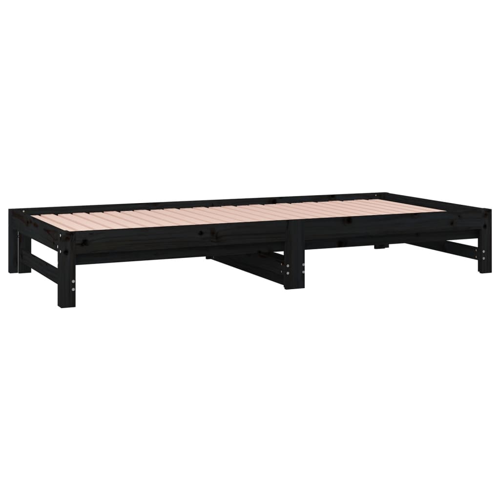 Pull-Out Day Bed Black 2X(90X200) Cm Solid Wood Pine