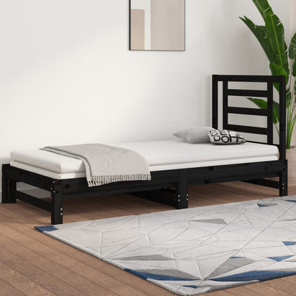 Pull-Out Day Bed Black 2X(90X200) Cm Solid Wood Pine