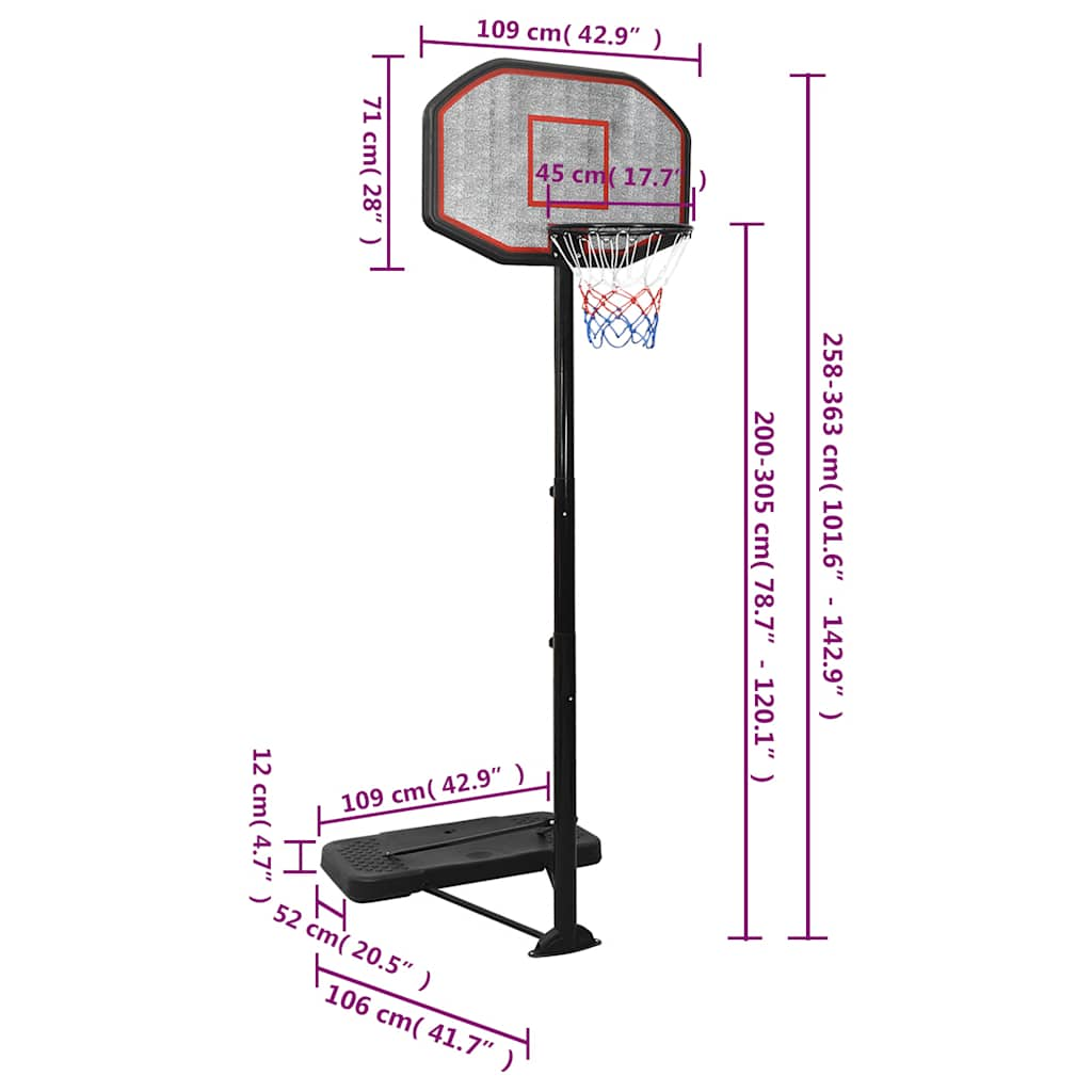 Basketball Stand Black 258-363 Cm Polyethene