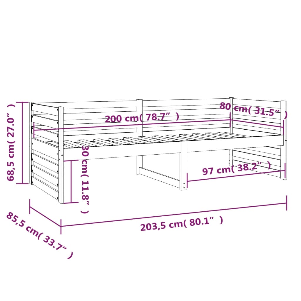 Day Bed Honey Brown 80X200 Cm Solid Wood Pine