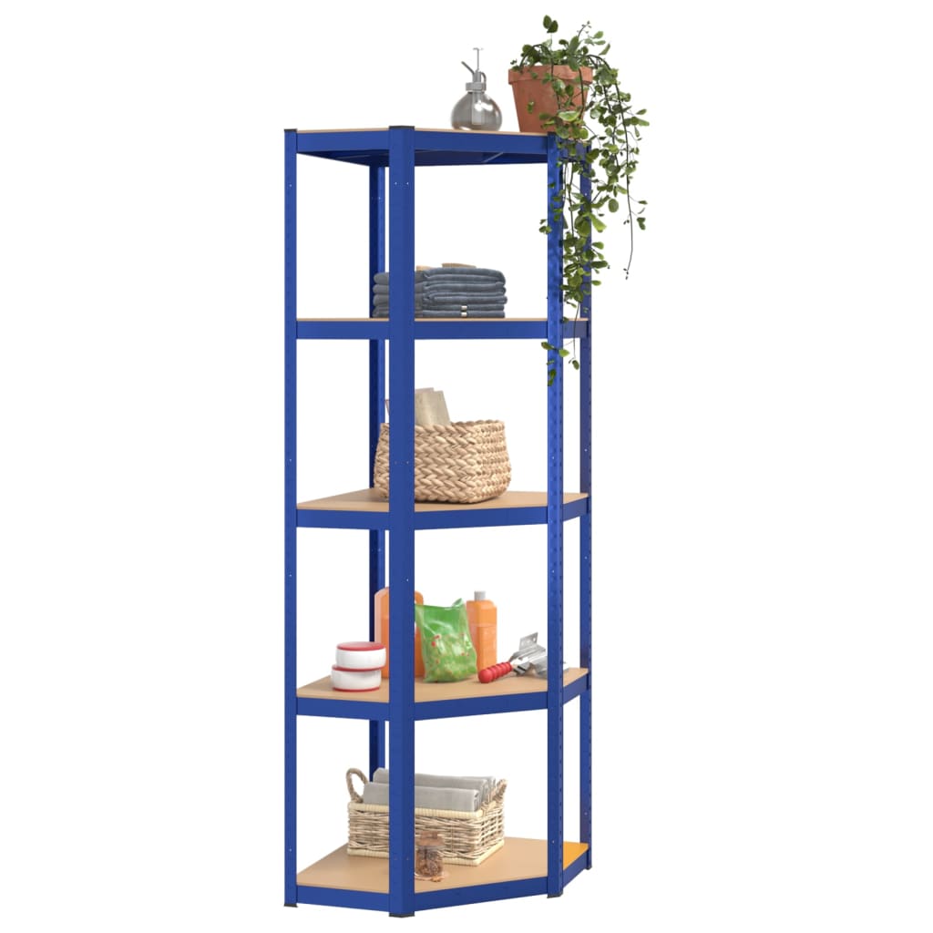 5-Layer Corner Shelf Blue Steel&Engineered Wood