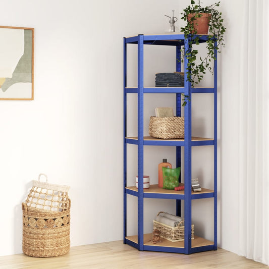 5-Layer Corner Shelf Blue Steel&Engineered Wood