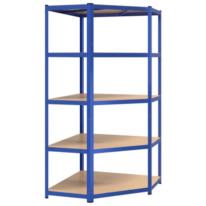 5-Layer Corner Shelf Blue Steel&Engineered Wood