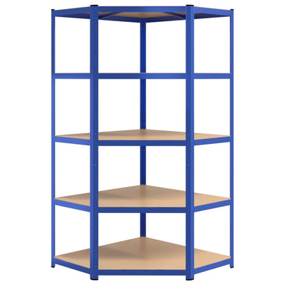 5-Layer Corner Shelf Blue Steel&Engineered Wood