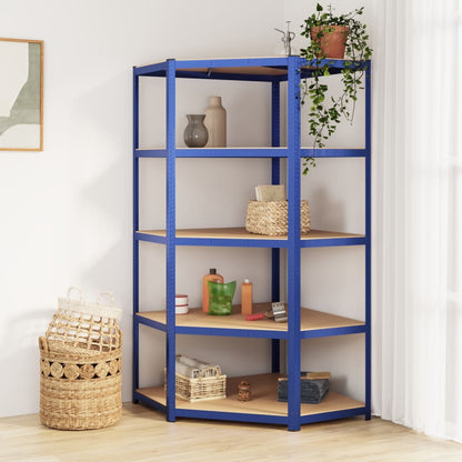 5-Layer Corner Shelf Blue Steel&Engineered Wood