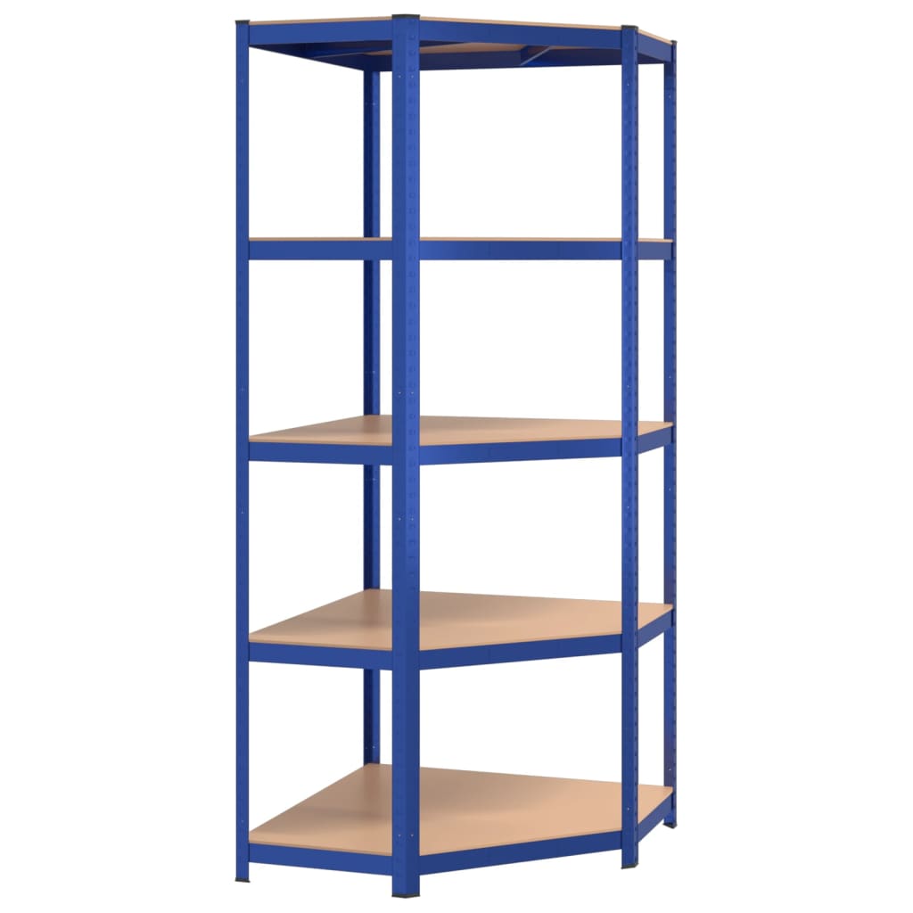 5-Layer Corner Shelf Blue Steel&Engineered Wood