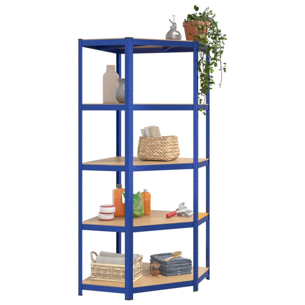 5-Layer Corner Shelf Blue Steel&Engineered Wood