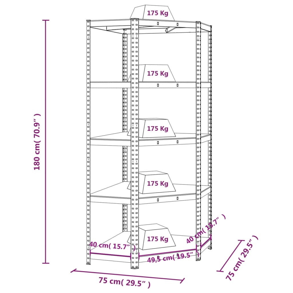 5-Layer Corner Shelf Blue Steel&Engineered Wood