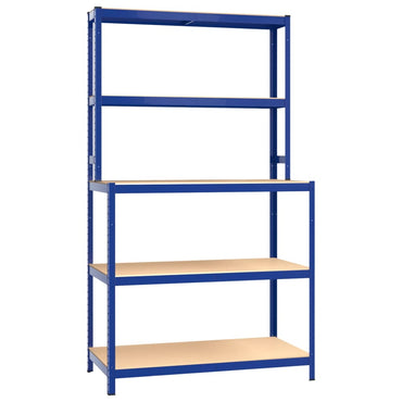 5-Layer Work Table With Shelves Blue Steel&Engineered Wood