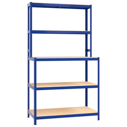 5-Layer Work Table With Shelves Blue Steel&Engineered Wood