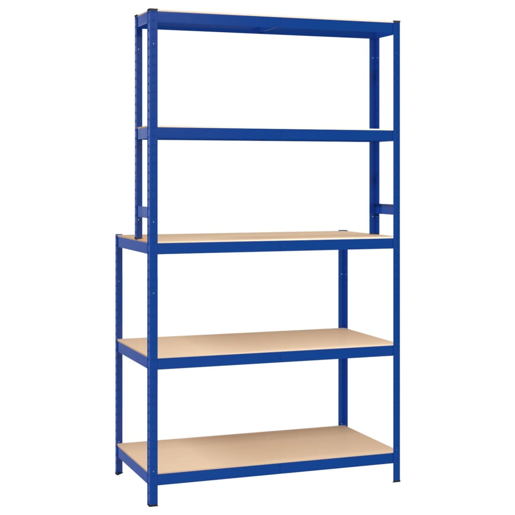 5-Layer Work Table With Shelves Blue Steel&Engineered Wood