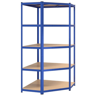 5-Layer Corner Shelf Blue Steel&Engineered Wood