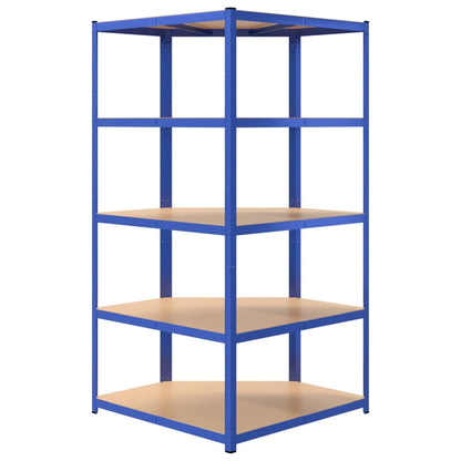 5-Layer Corner Shelf Blue Steel&Engineered Wood