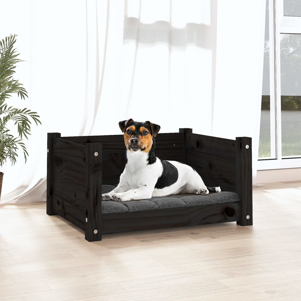 Dog Bed Black 55.5X45.5X28 Cm Solid Pine Wood