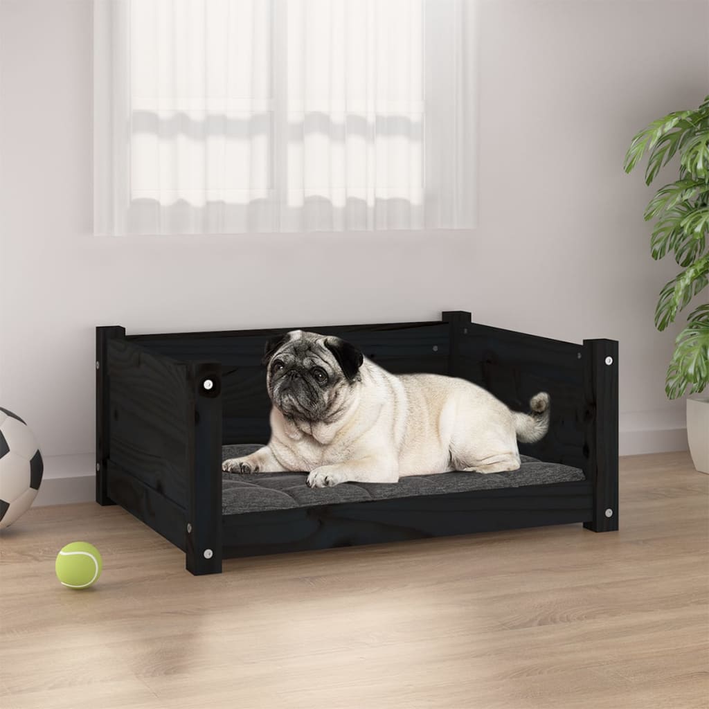 Dog Bed Black 65.5X50.5X28 Cm Solid Pine Wood