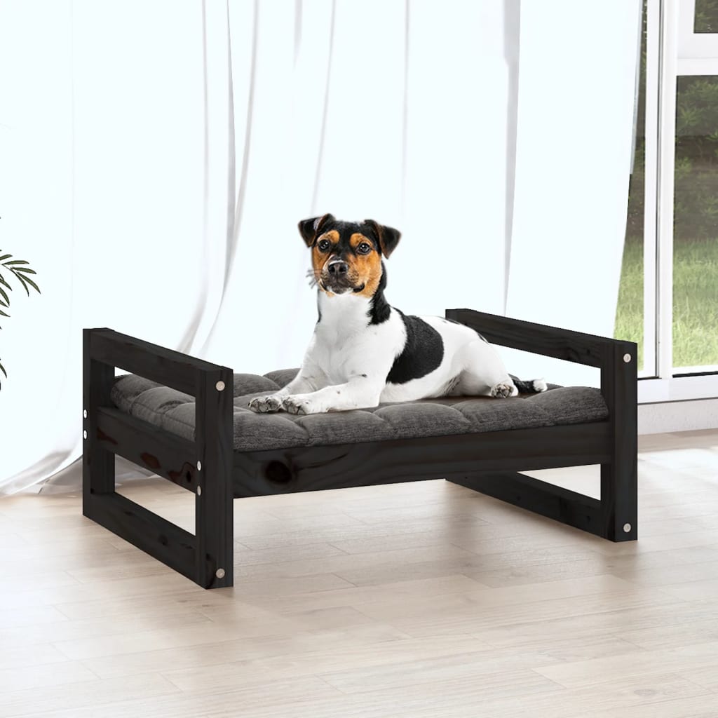 Dog Bed Black 55.5X45.5X28 Cm Solid Pine Wood