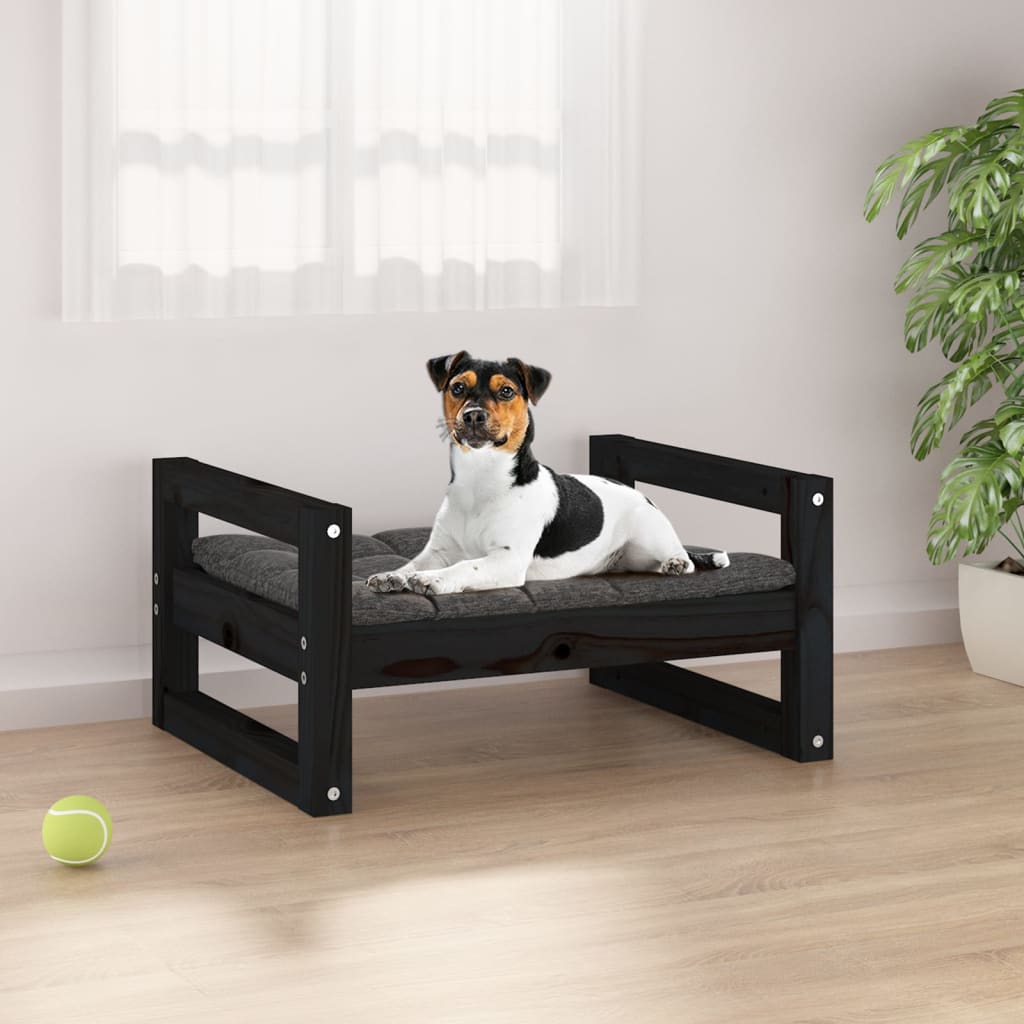 Dog Bed Black 55.5X45.5X28 Cm Solid Pine Wood