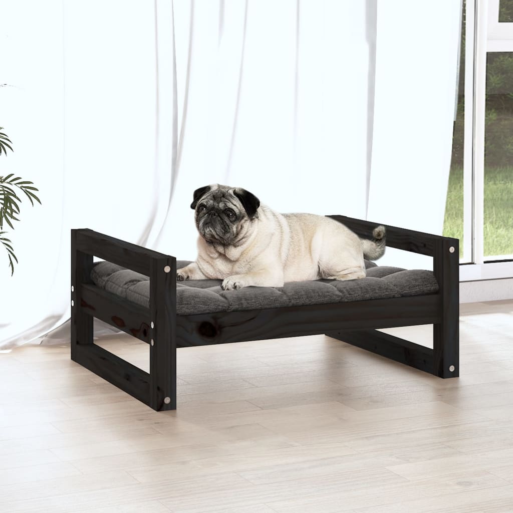 Dog Bed Black 65.5X50.5X28 Cm Solid Pine Wood