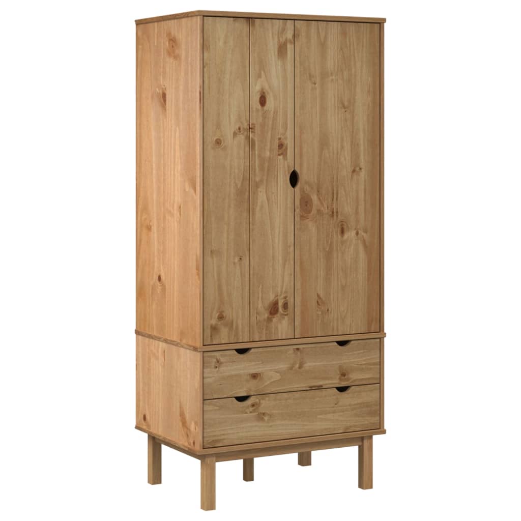 Wardrobe Otta 76.5X53X172 Cm Solid Wood Pine | Hinged | Natural | 2 Drawers | 1 Door | 76.5cm