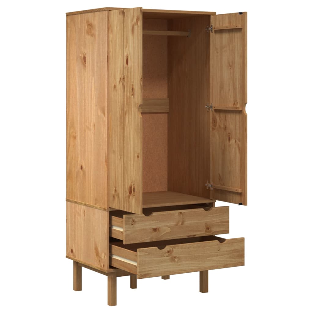 Wardrobe Otta 76.5X53X172 Cm Solid Wood Pine | Hinged | Natural | 2 Drawers | 1 Door | 76.5cm