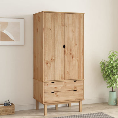 Wardrobe Otta 76.5X53X172 Cm Solid Wood Pine | Hinged | Natural | 2 Drawers | 1 Door | 76.5cm