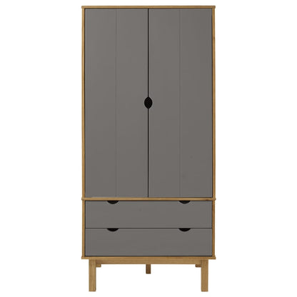 Wardrobe Otta Brown And Grey 76.5X53X172 Cm Solid Wood Pine | Hinged | Brown and Grey | 2 Drawers | 2 Doors | 76.5cm