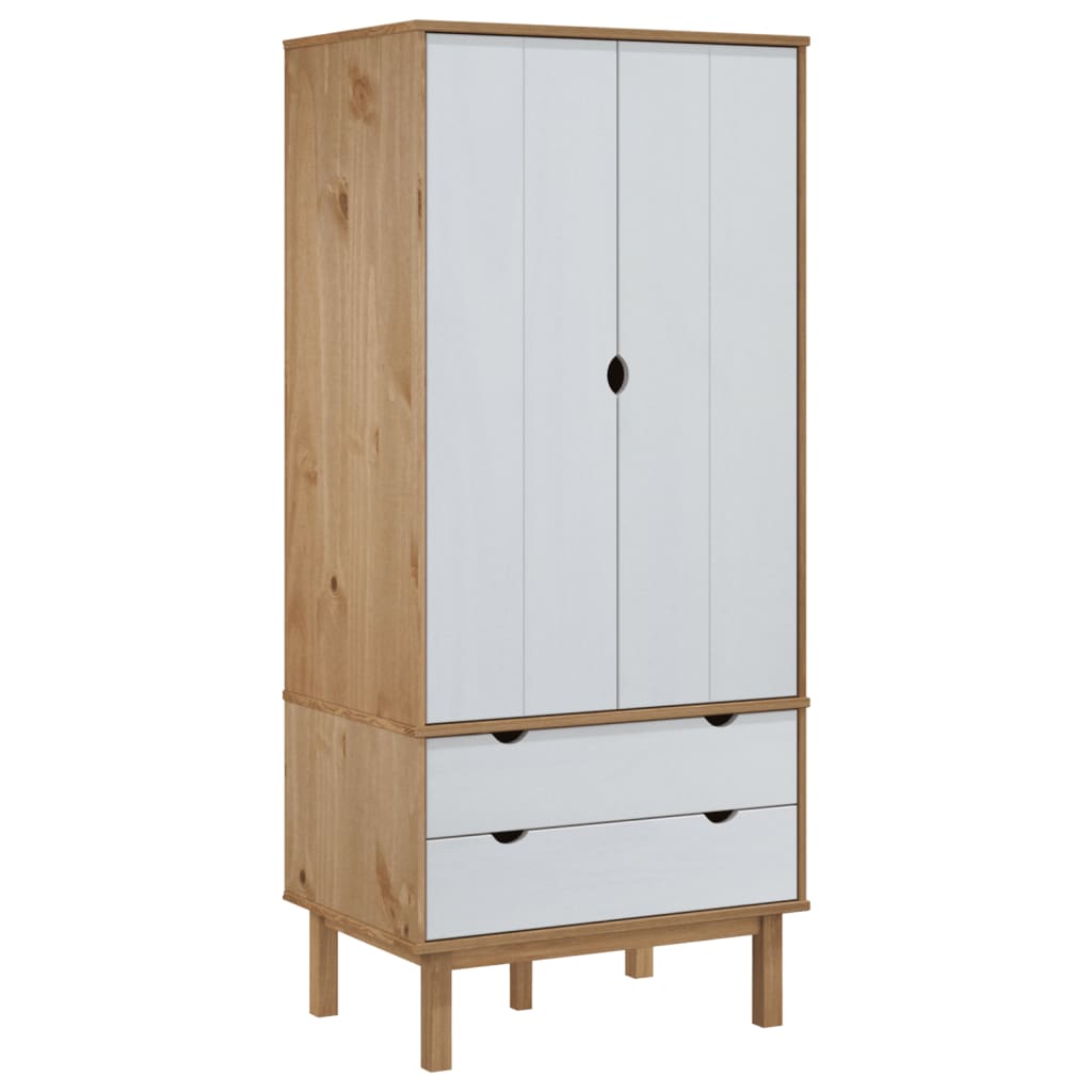 Wardrobe Otta Brown And White 76.5X53X172 Cm Solid Wood Pine | Hinged | Brown and White | 2 Drawers | 1 Door | 76.5cm