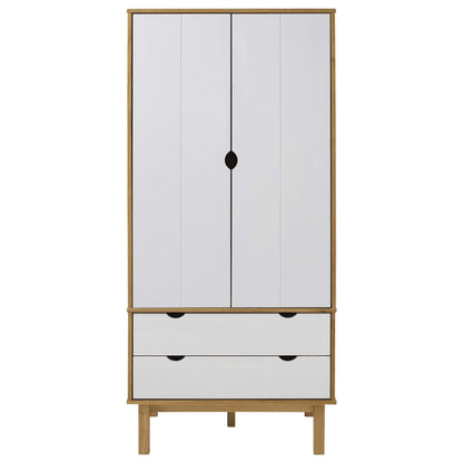 Wardrobe Otta Brown And White 76.5X53X172 Cm Solid Wood Pine | Hinged | Brown and White | 2 Drawers | 1 Door | 76.5cm