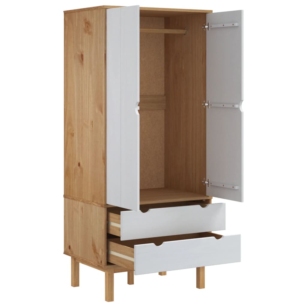 Wardrobe Otta Brown And White 76.5X53X172 Cm Solid Wood Pine