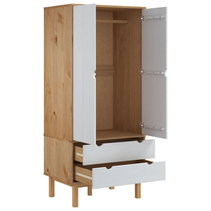 Wardrobe Otta Brown And White 76.5X53X172 Cm Solid Wood Pine | Hinged | Brown and White | 2 Drawers | 1 Door | 76.5cm