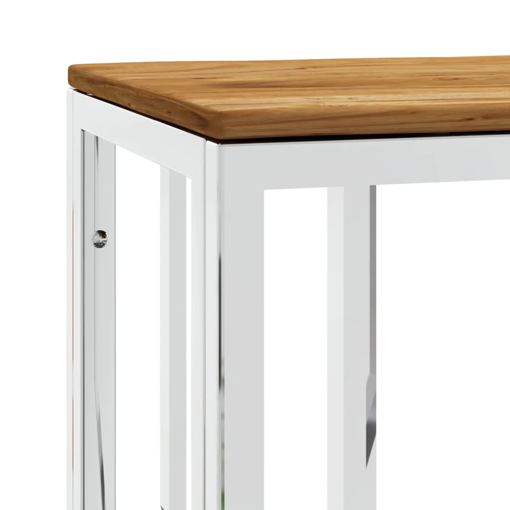 Console Table Silver Stainless Steel And Solid Wood Acacia