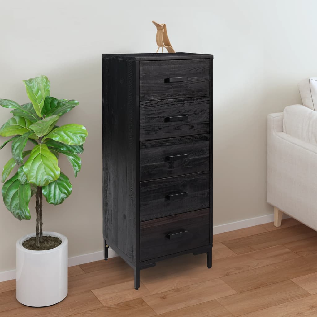 Chest Of Drawers Black 42X35X110 Cm Solid Pinewood