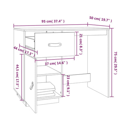 Desk 95X50X75 Cm Solid Wood Pine