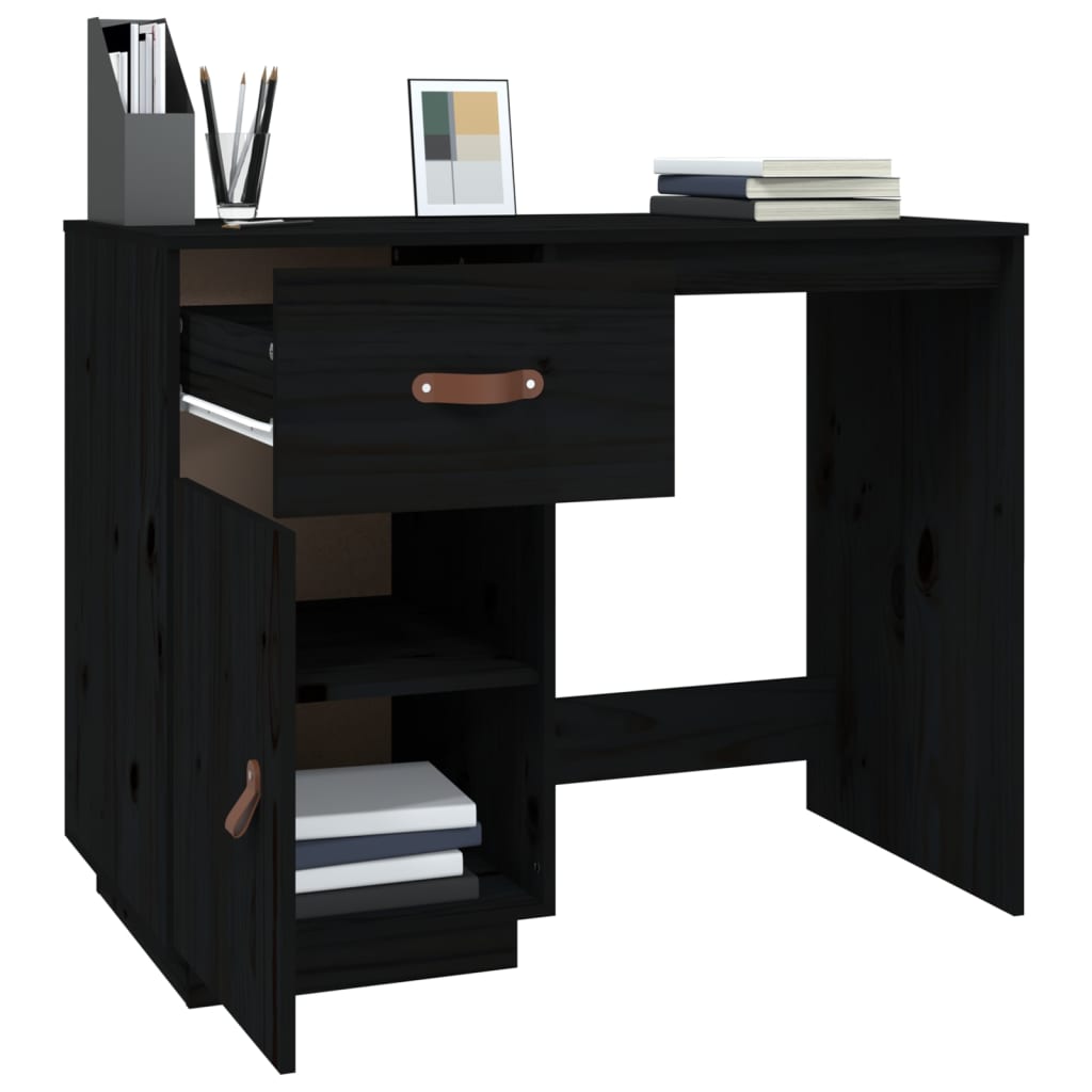 Desk Black 95X50X75 Cm Solid Wood Pine