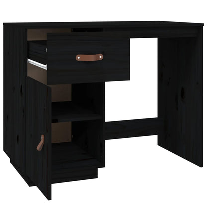 Desk Black 95X50X75 Cm Solid Wood Pine