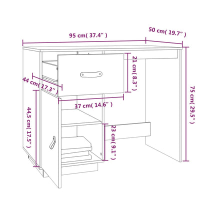 Desk Black 95X50X75 Cm Solid Wood Pine