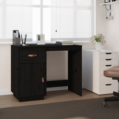 Desk Black 95X50X75 Cm Solid Wood Pine