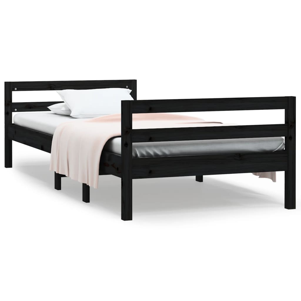 Bed Frame Without Mattress Black 90X200 Cm Solid Wood Pine