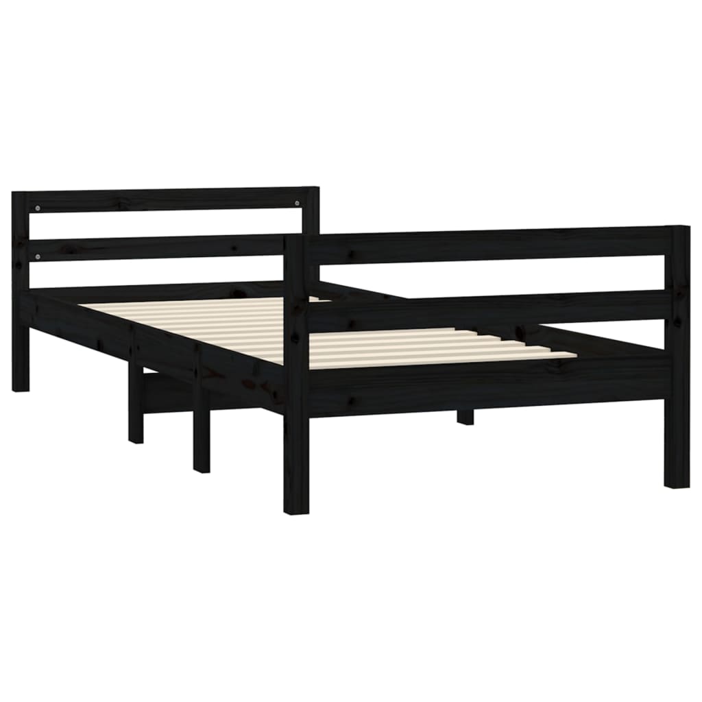 Bed Frame Without Mattress Black 90X200 Cm Solid Wood Pine