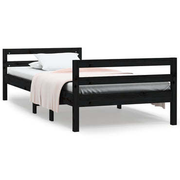 Bed Frame Black 90X190 Cm Single Solid Wood Pine