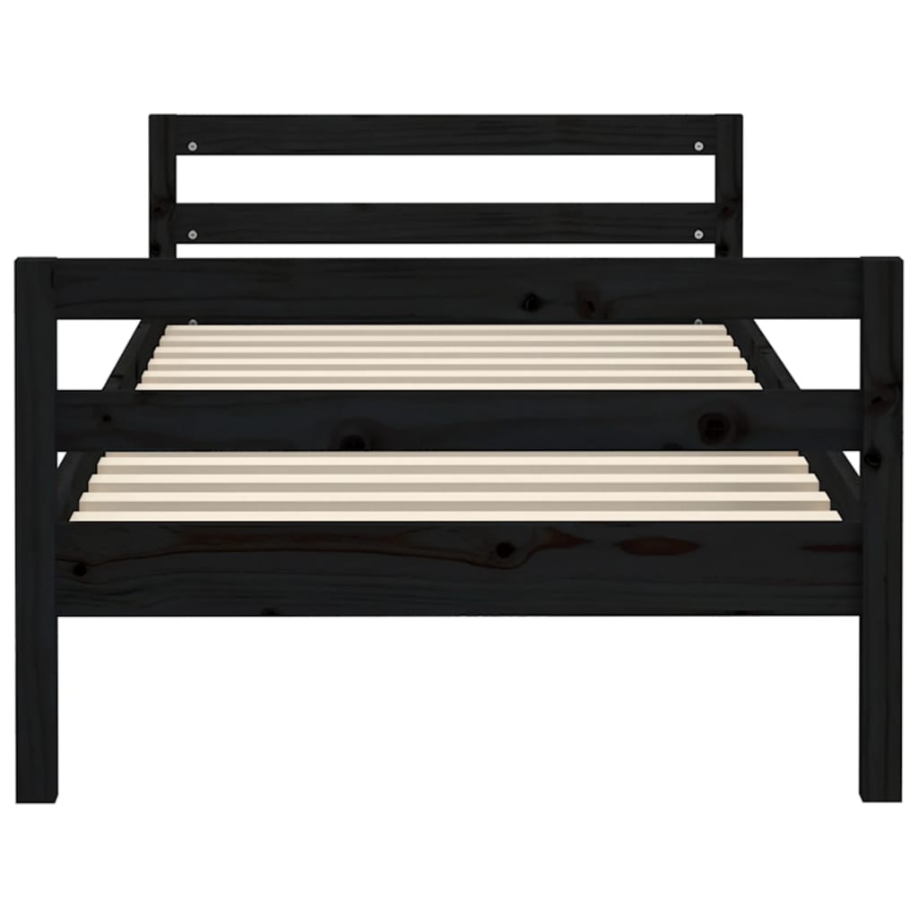 Bed Frame Black 90X190 Cm Single Solid Wood Pine