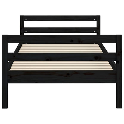 Bed Frame Black 75X190 Cm Small Single Solid Wood Pine