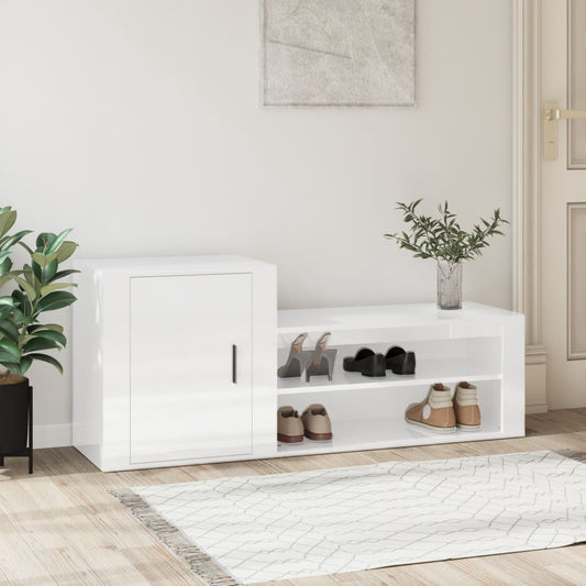 Shoe Cabinet High Gloss White 130X35X54 Cm Engineered Wood