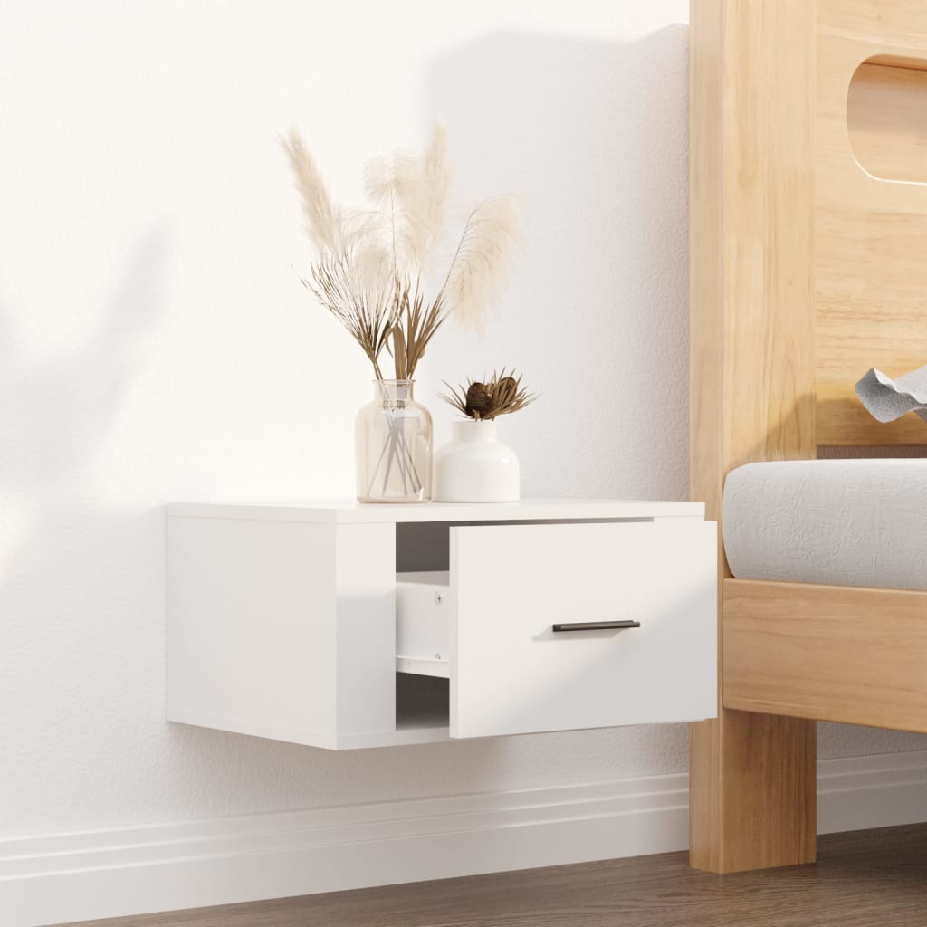 Wall-Mounted Bedside Cabinet High Gloss White 50X36X25 Cm