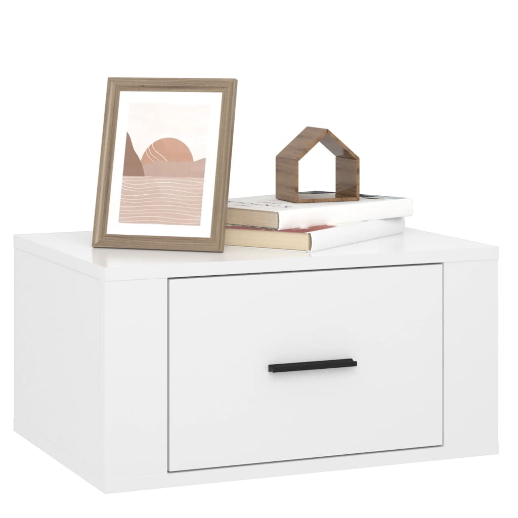 Wall-Mounted Bedside Cabinet High Gloss White 50X36X25 Cm